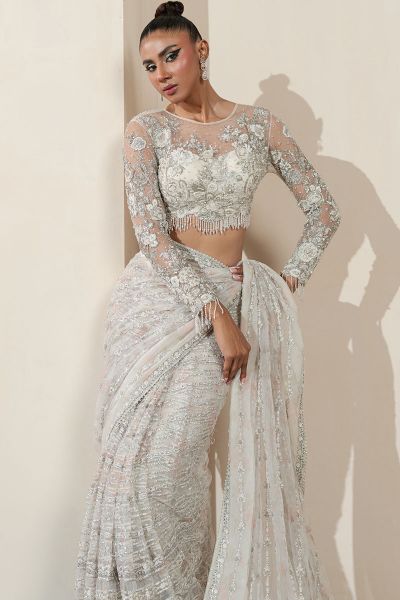 White Orchid Saree - Series Luxuriante 25 by Khakaa