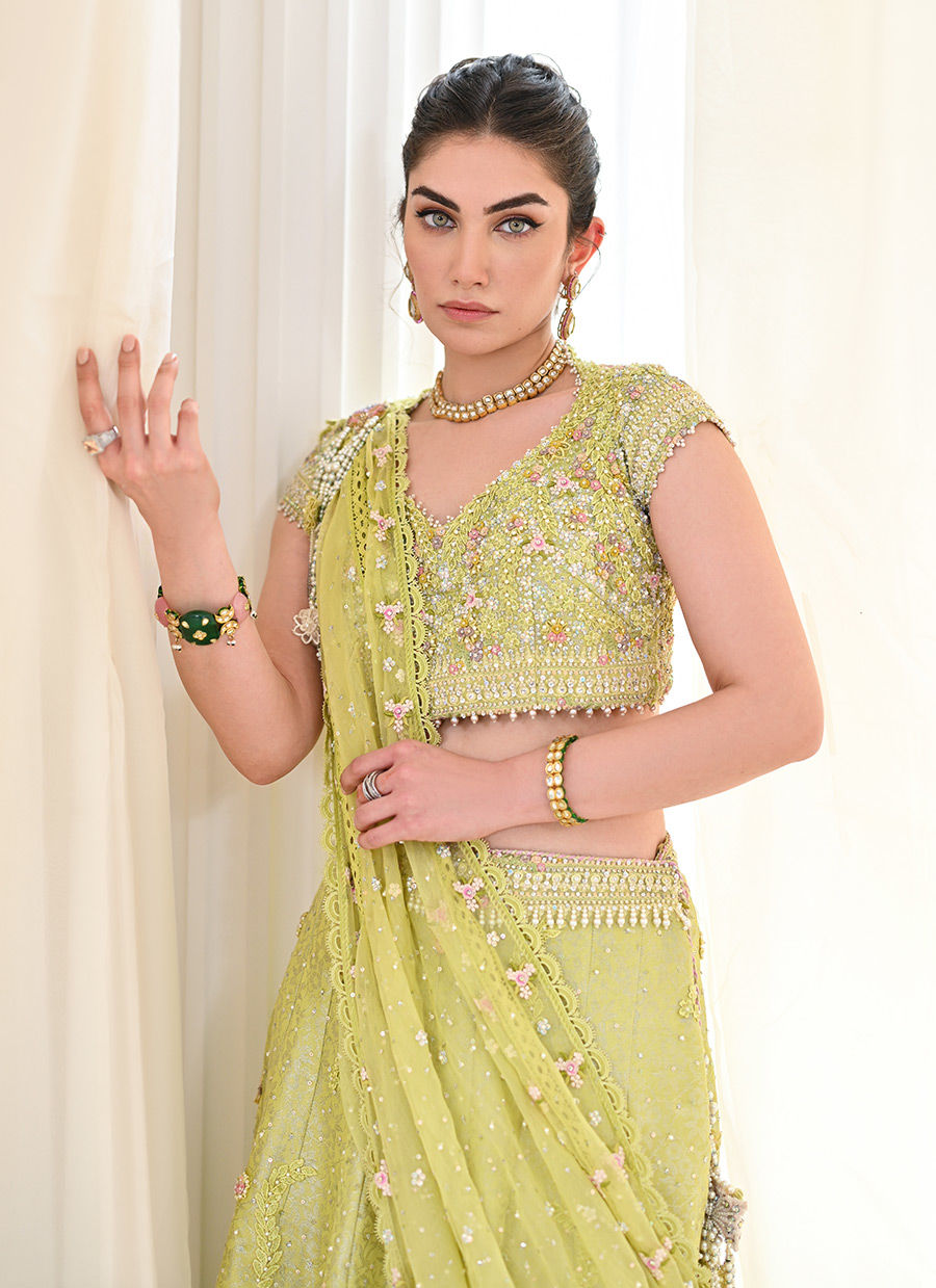 KIKI KIWI LENGHA CHOLI WITH DRAPED DUPATTA - Mala by Farah Talib Aziz