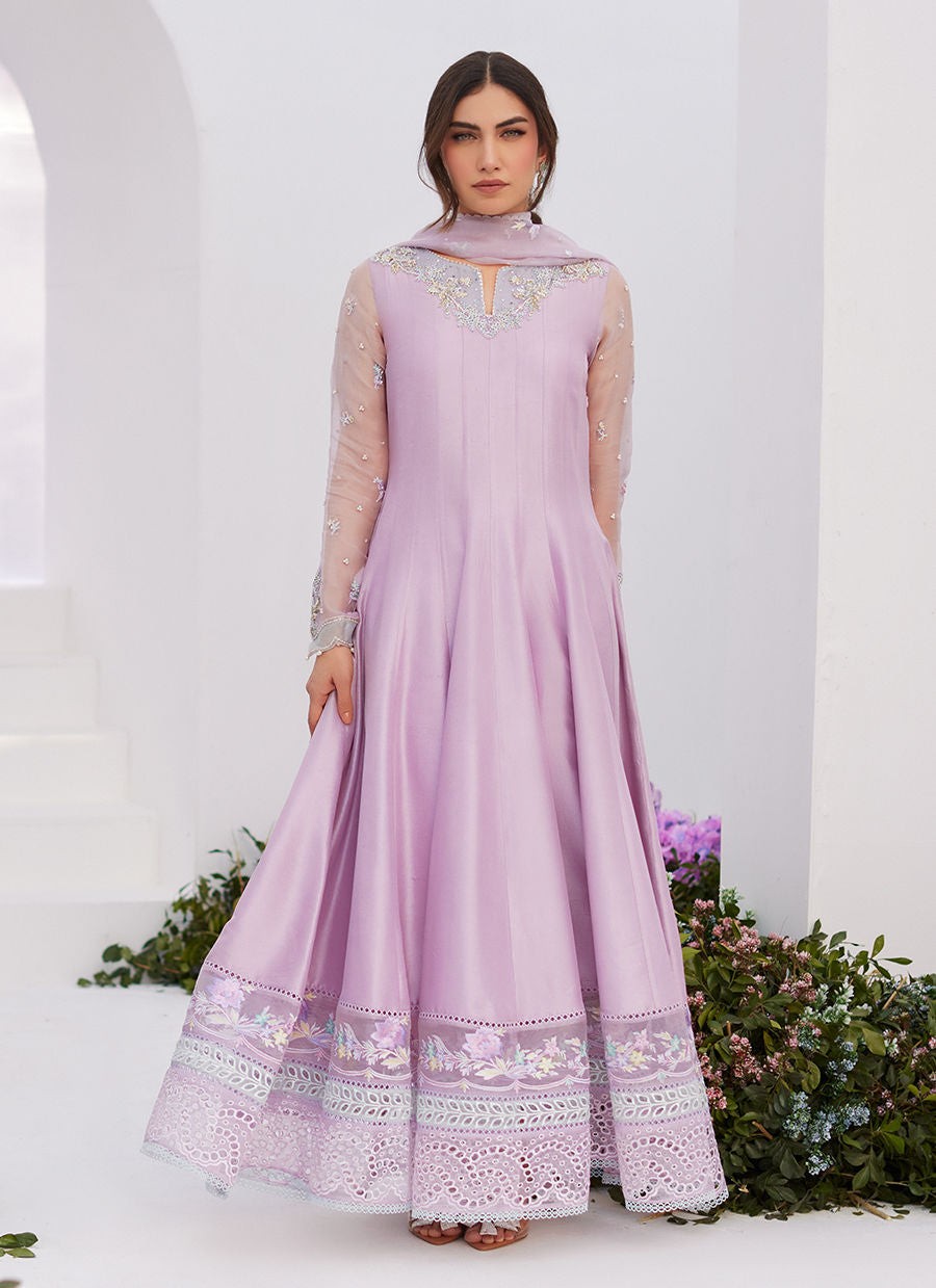 MANON LILAC EMBELLISHED RAW SILK KALIDAAR - Zaza'24 by Farah Talib Aziz