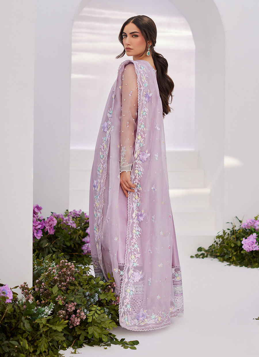 MANON LILAC EMBELLISHED RAW SILK KALIDAAR - Zaza'24 by Farah Talib Aziz