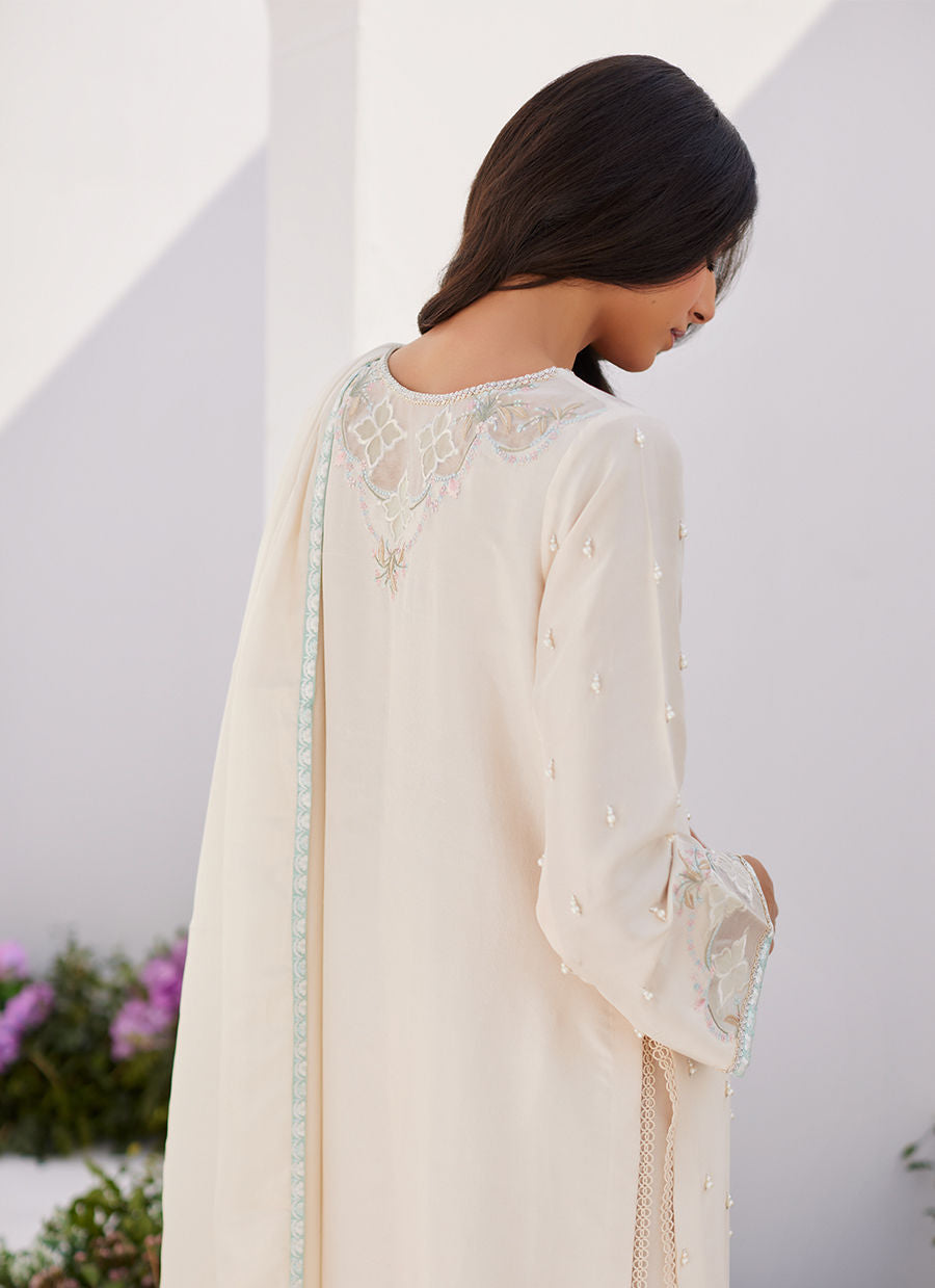 LYA IVORY EMBELLISHED RAW SILK SHIRT AND DUPATTA - Zaza'24 by Farah Talib Aziz