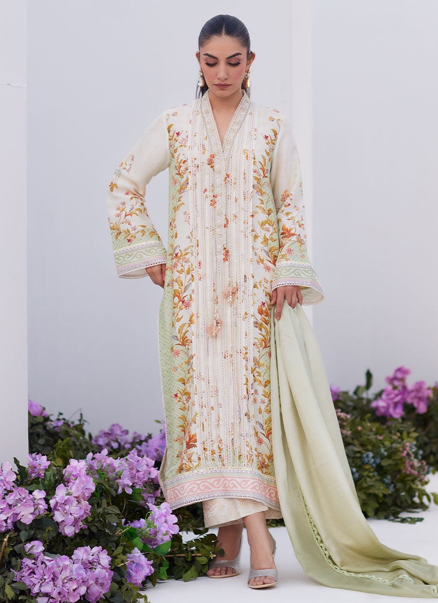 SAGE TRELLIS SHIRT AND DUPATTA-ZAZA PRINTS '24 BY FARAH TALIB AZIZ