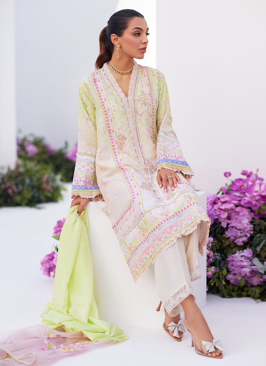 PEAR OMBRÈ SHIRT AND DUPATTA-ZAZA PRINTS '24 BY FARAH TALIB AZIZ