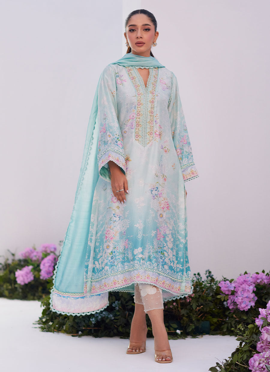 CYAN OMBRE SHIRT AND DUPATTA-ZAZA PRINTS '24 BY FARAH TALIB AZIZ