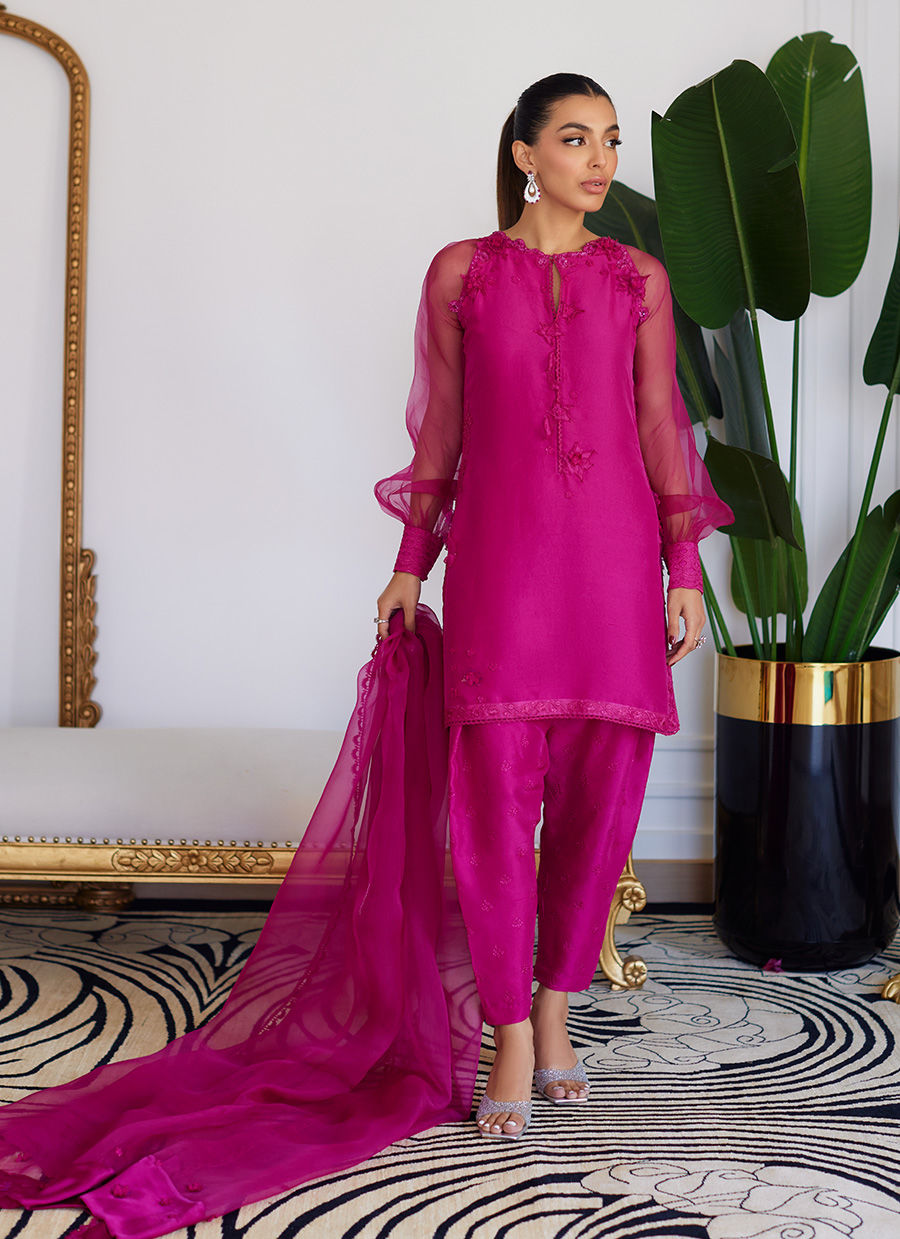 ELIO HOT PINK RAW SILK SHIRT WITH DUPATTA- Luna Eid'24 | By Farah Talib Aziz