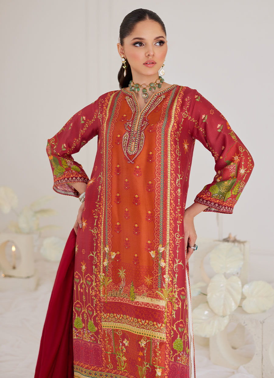 PAULINA RUST SHIRT AND DUPATTA - Tara Eid Luxe by Farah Talib Aziz