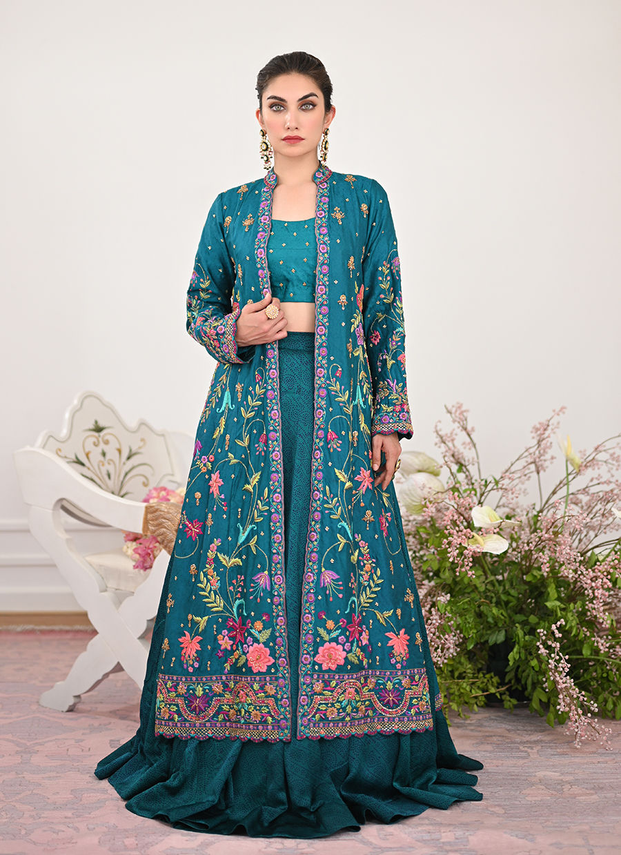 Elara Single Dhaagha Jacket With Block Printed Lehnga - Miray Heritage Bridal's by Farah Talib Aziz