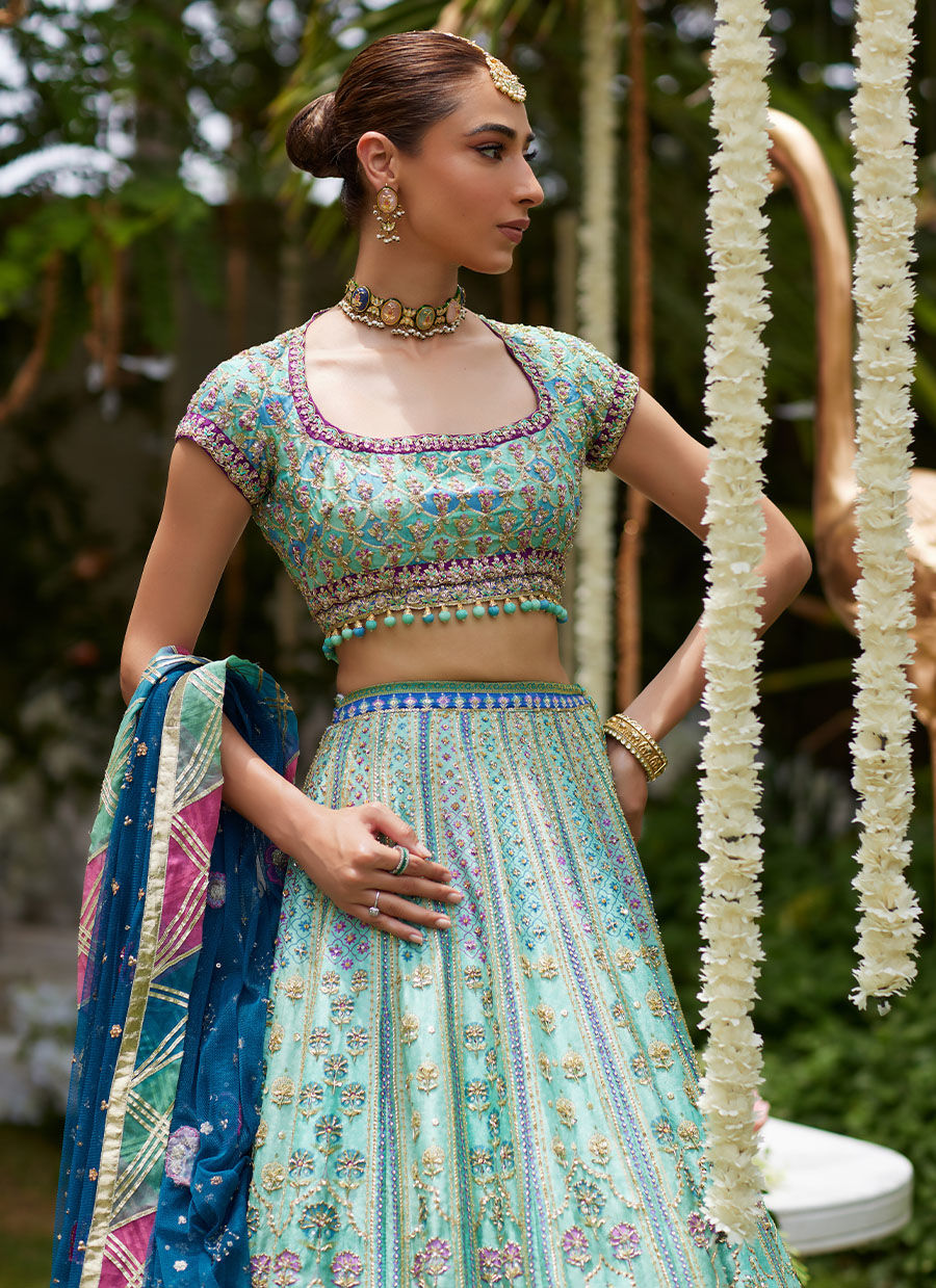 Asel Aqua Lehenga Choli - Miray Festive Formals by Farah Talib Aziz