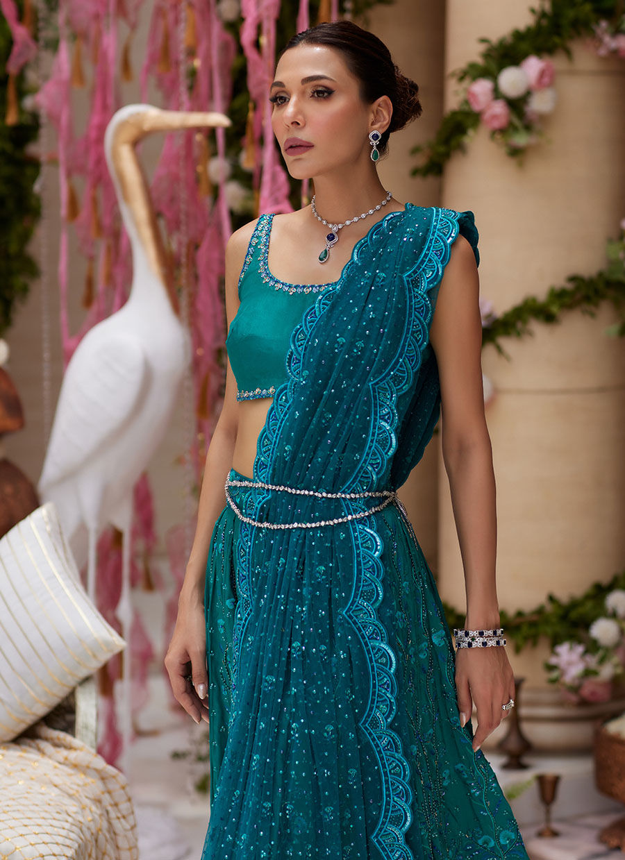 Miral Teal Lehenga Choli - Miray Festive Formals by Farah Talib Aziz