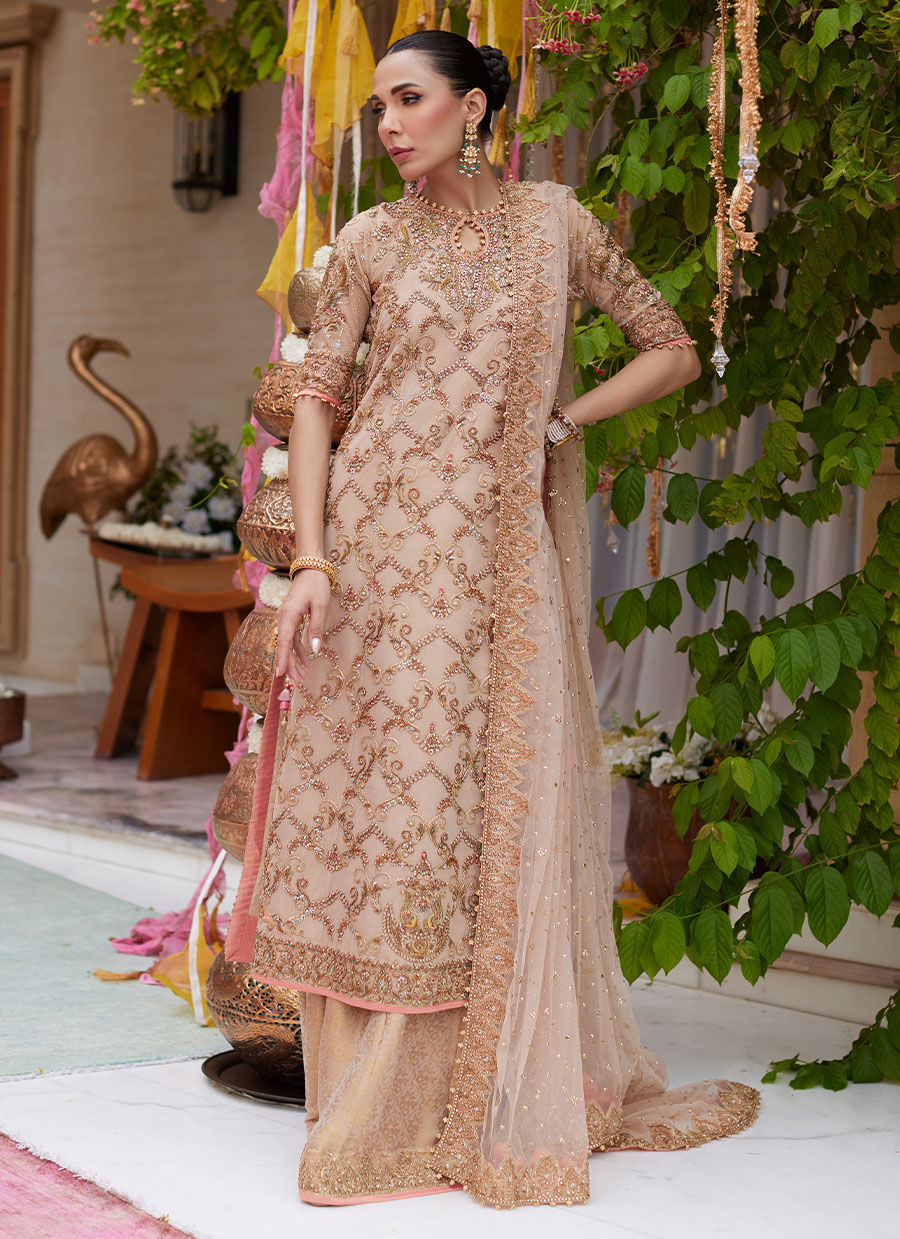 Elaya Light Gold Panelled Shirt - Miray Festive Formals by Farah Talib Aziz