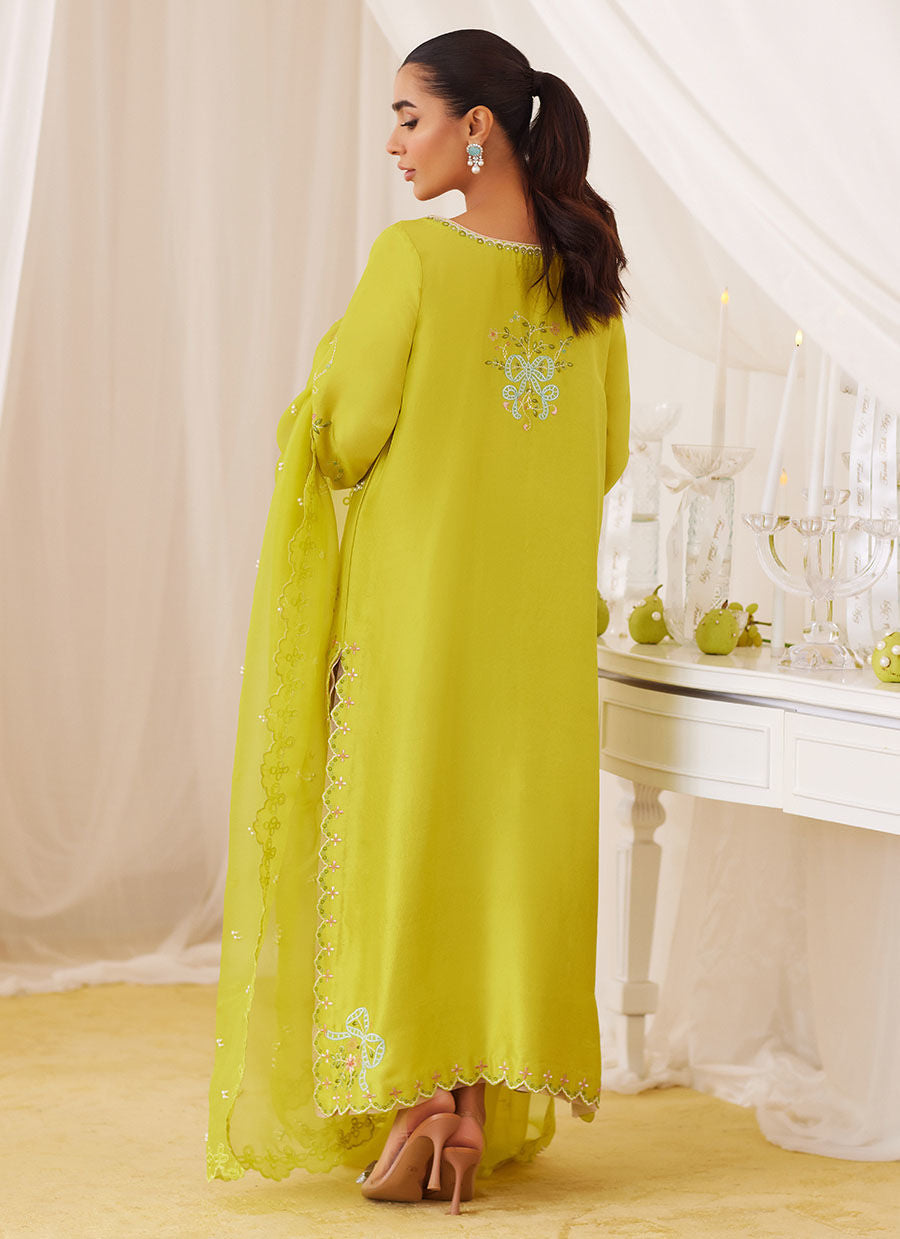 Marija Kiwi Green Embroidered Shirt And Dupatta - Lea Fall '24 by FTA