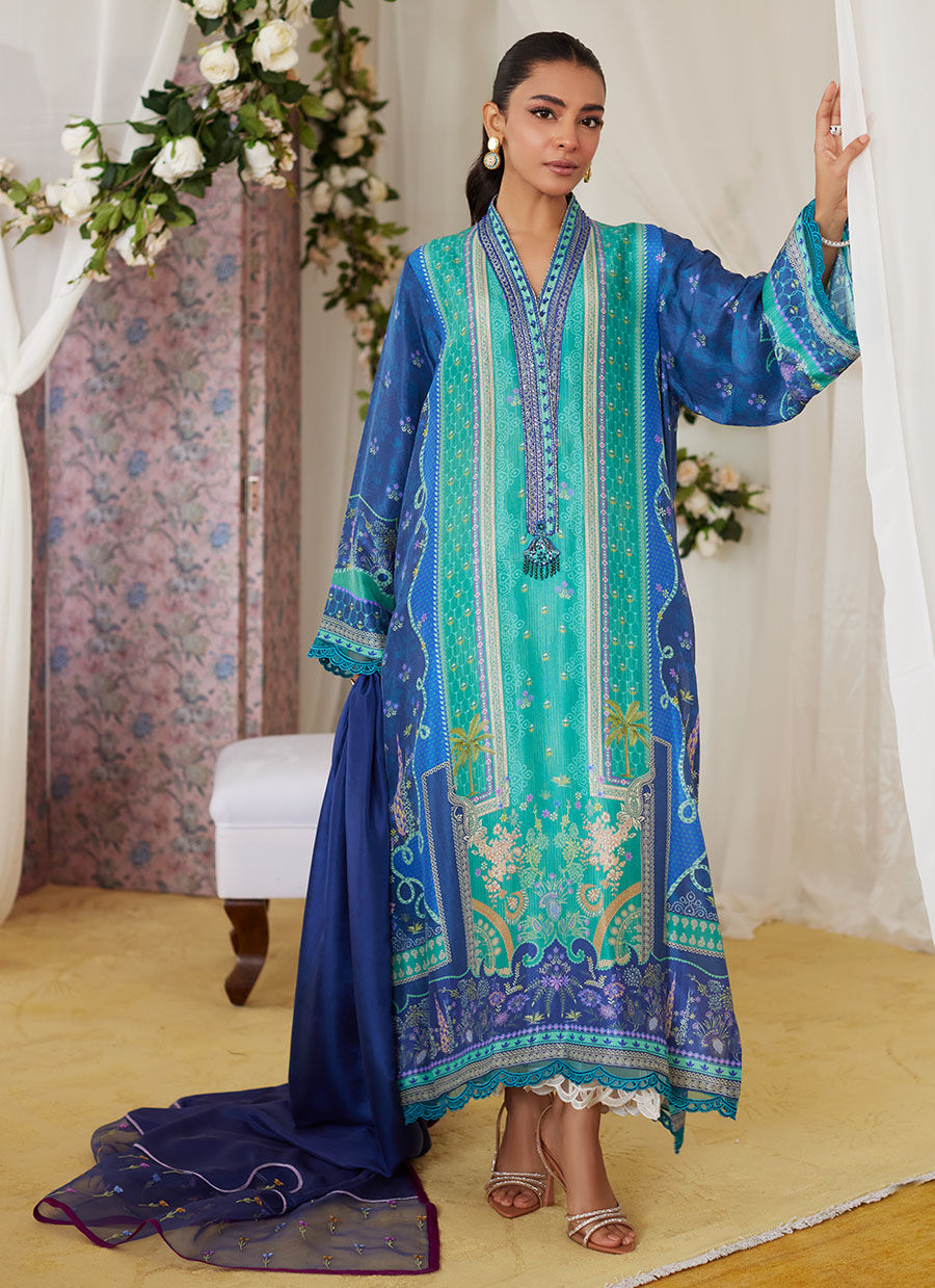 Miro Printed Raw Silk Shirt And Dupatta - Lea Fall  '24 by FTA