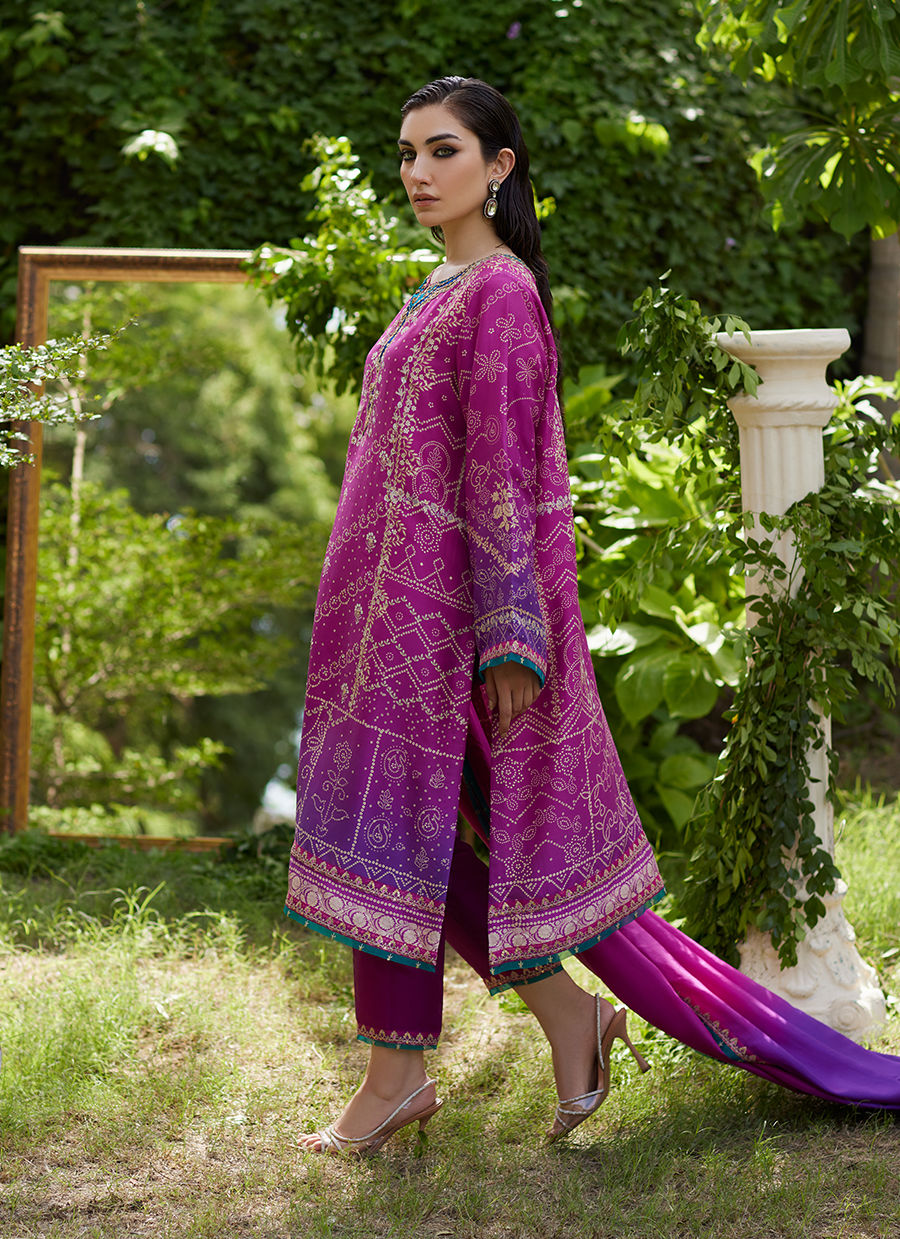 Tazeen Magenta Ombre Shirt And Dupatta - Mayna Festive Prints'24 by Farah Talib Aziz