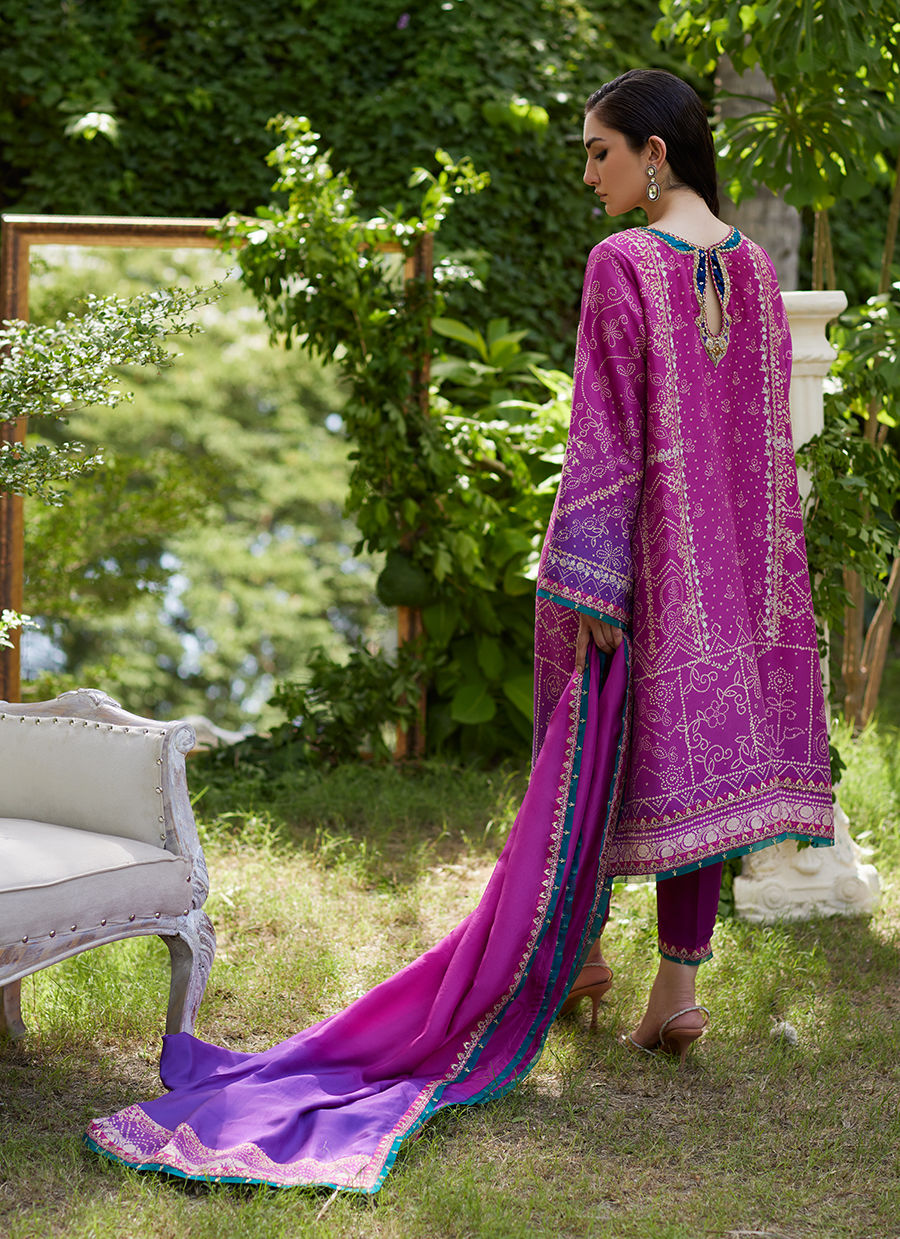 Tazeen Magenta Ombre Shirt And Dupatta - Mayna Festive Prints'24 by Farah Talib Aziz