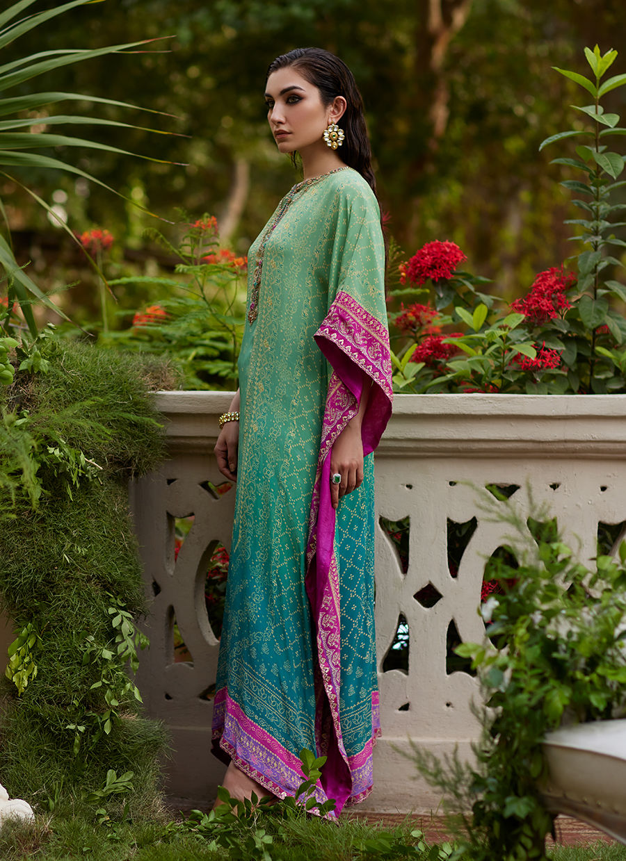 Persia Teal Ombre Kaftan - Mayna Festive Prints'24 by Farah Talib Aziz