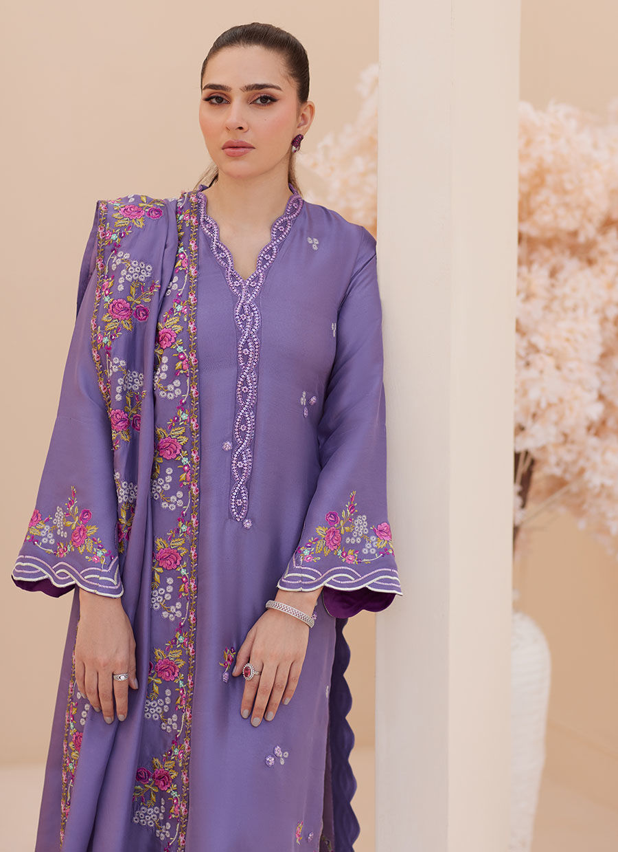 Goldie Grape Silk Shirt and Dupatta - Zaza'25 by Farah Talib Aziz