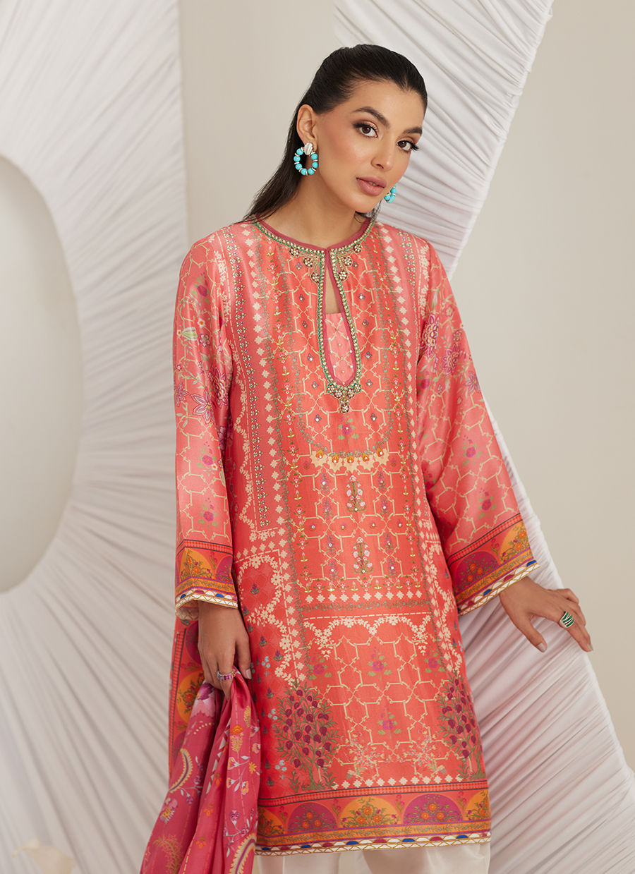 Lillia Tangerine Shirt and Dupatta - LEA Eid 25 by Farah Talib Aziz