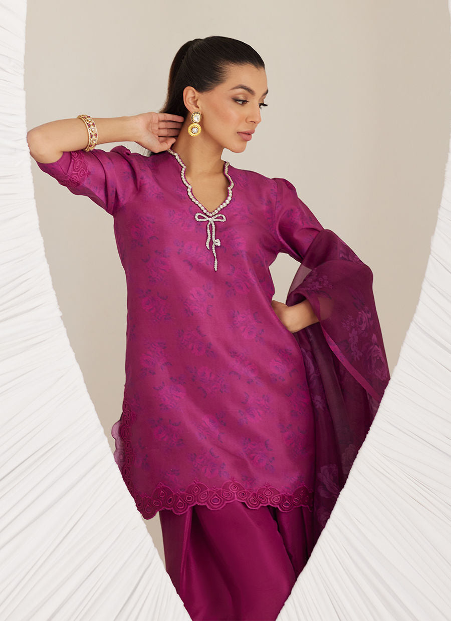 Sev Magenta Shirt and Dupatta - LEA Eid 25 by Farah Talib Aziz