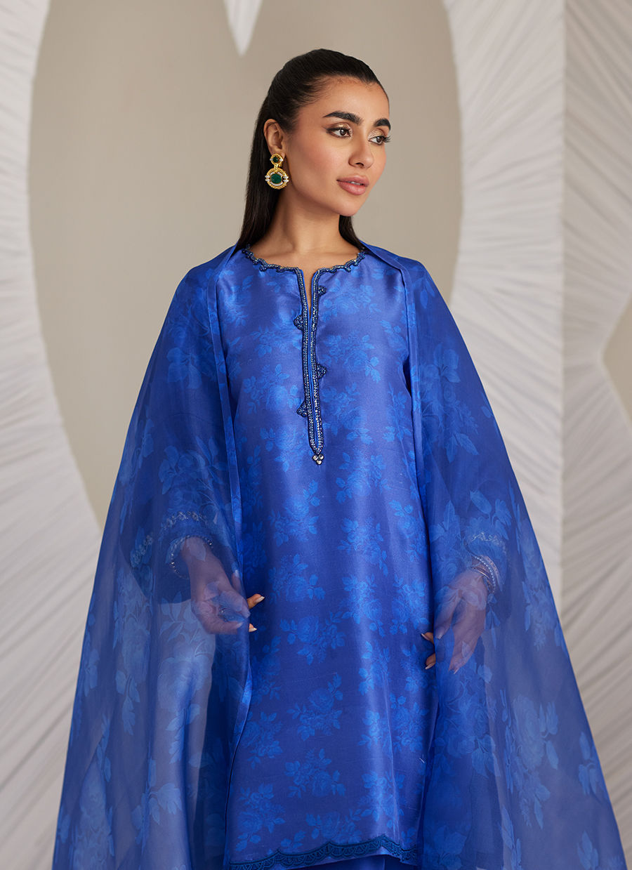 Electra Cobalt Shirt and Dupatta - LEA Eid 25 by Farah Talib Aziz