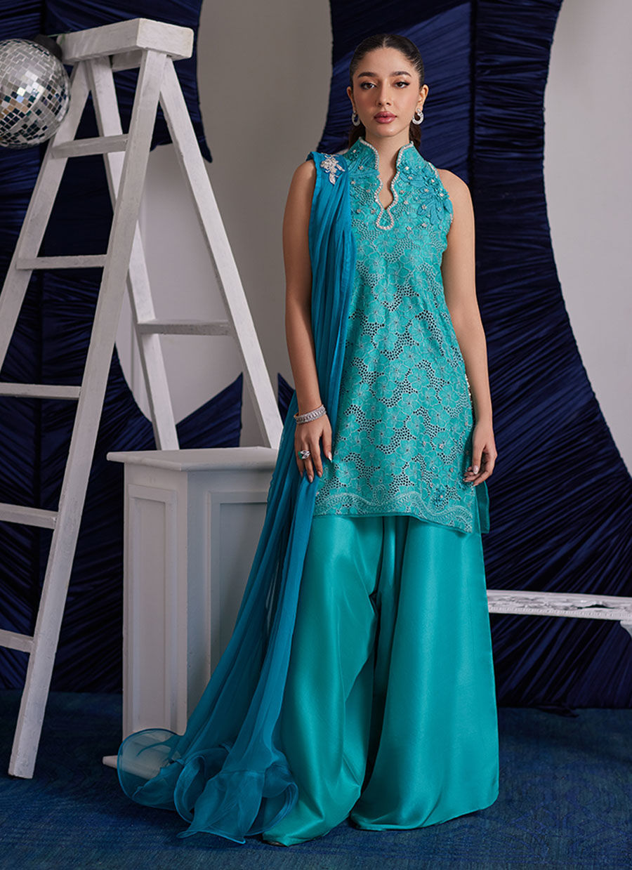 Binx Aqua Shirt And Dupatta - Luna Eid Edit by Farah Talib Aziz