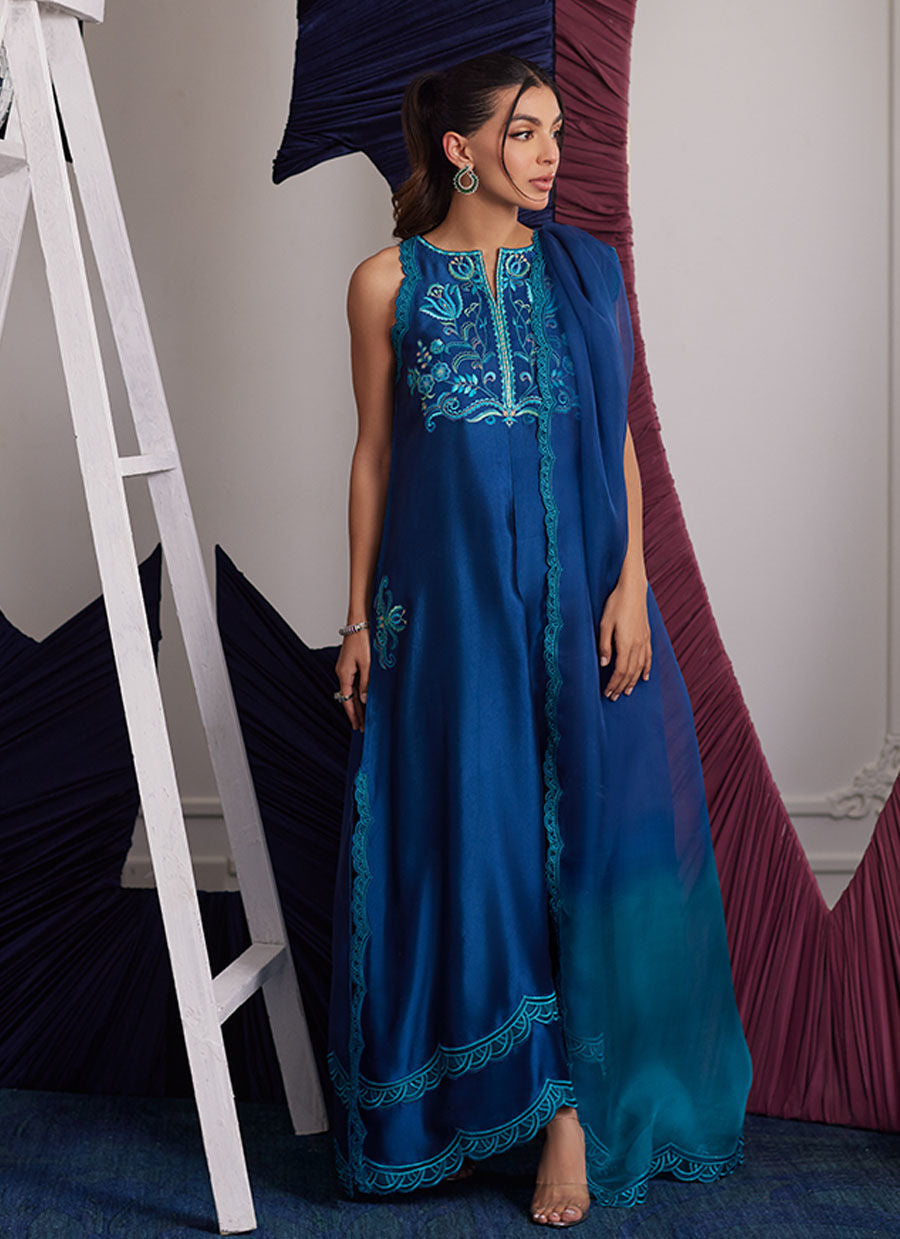 Skylar Teal Shirt And Dupatta - Luna Eid Edit by Farah Talib Aziz