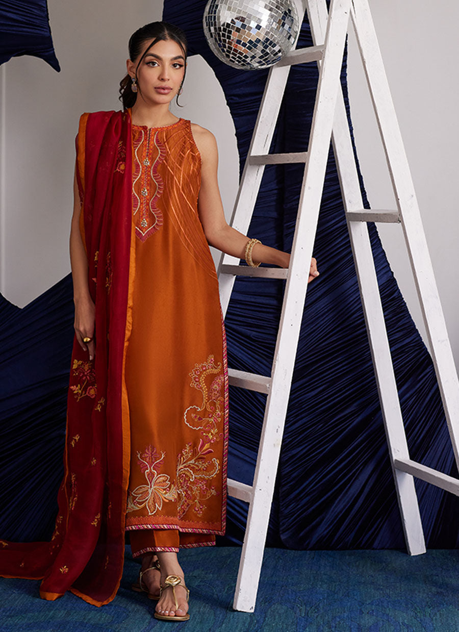 Zadie Burnt Orange Shirt And Dupatta - Luna Eid Edit by Farah Talib Aziz