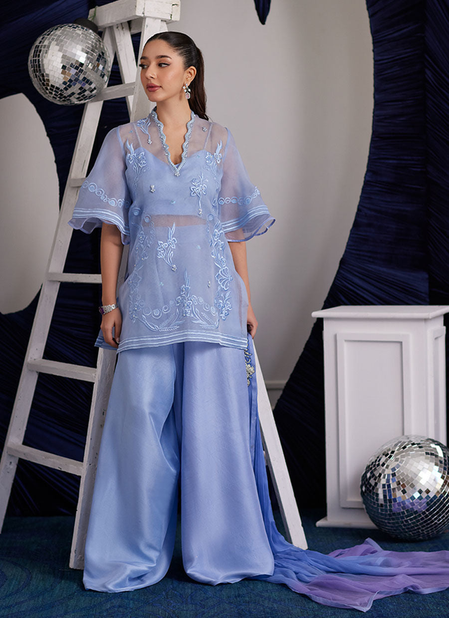 Cassie Periwinkle Shirt And Dupatta - Luna Eid Edit by Farah Talib Aziz