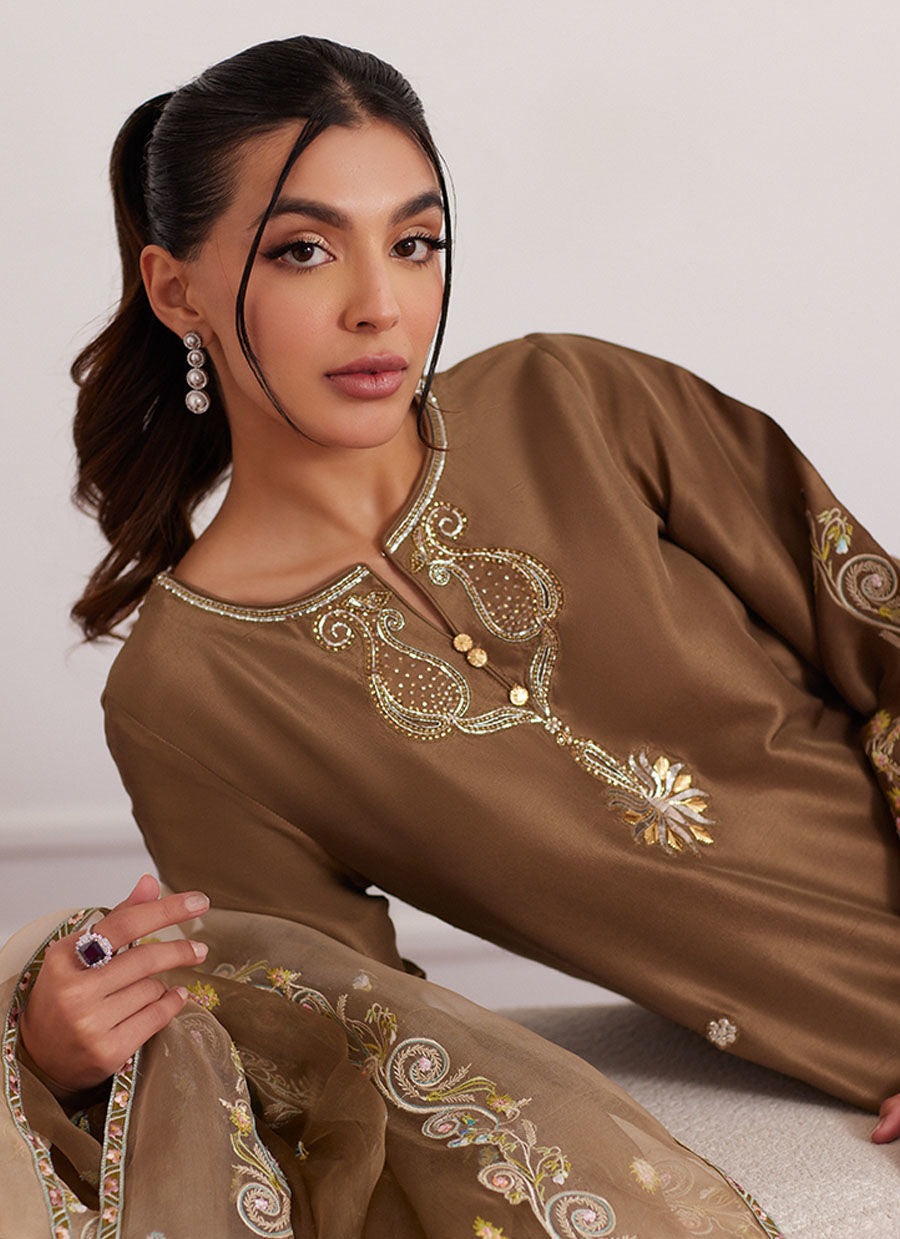 Thea Latte Shirt And Dupatta - Luna Eid Edit by Farah Talib Aziz