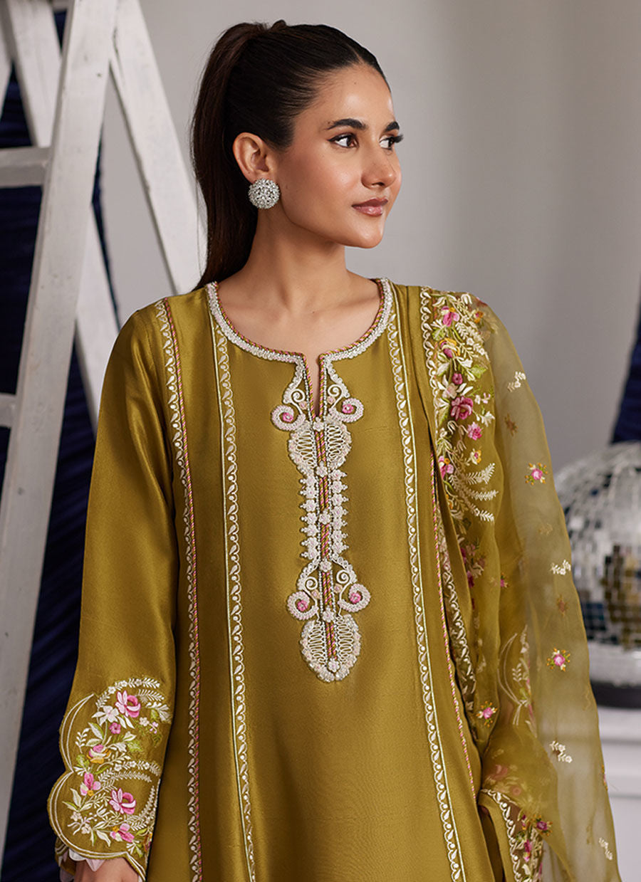 Rue Olive Shirt And Dupatta - Luna Eid Edit by Farah Talib Aziz