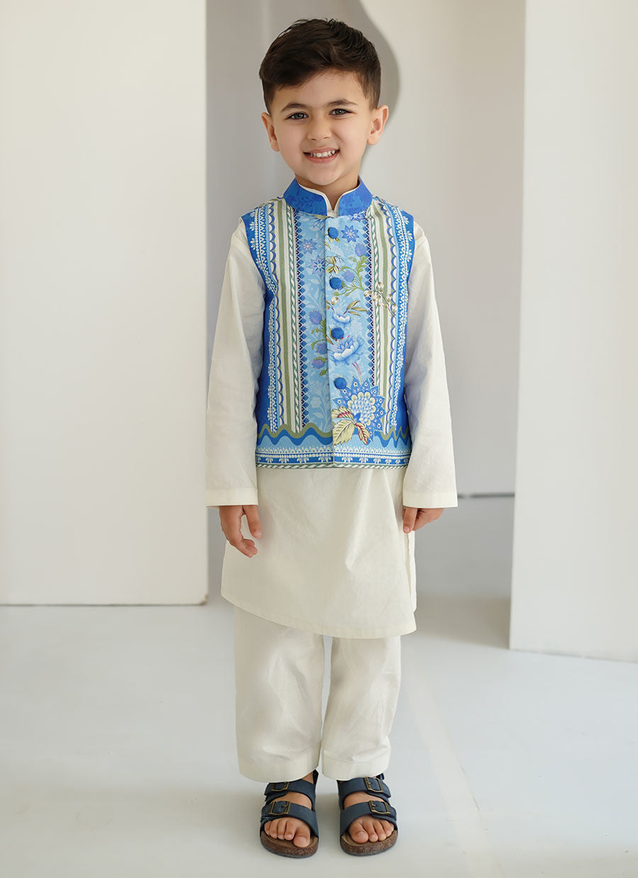 Zadie Blue Mini Waistcoat - Tara Eid Luxe 25 by Farah Talib Aziz