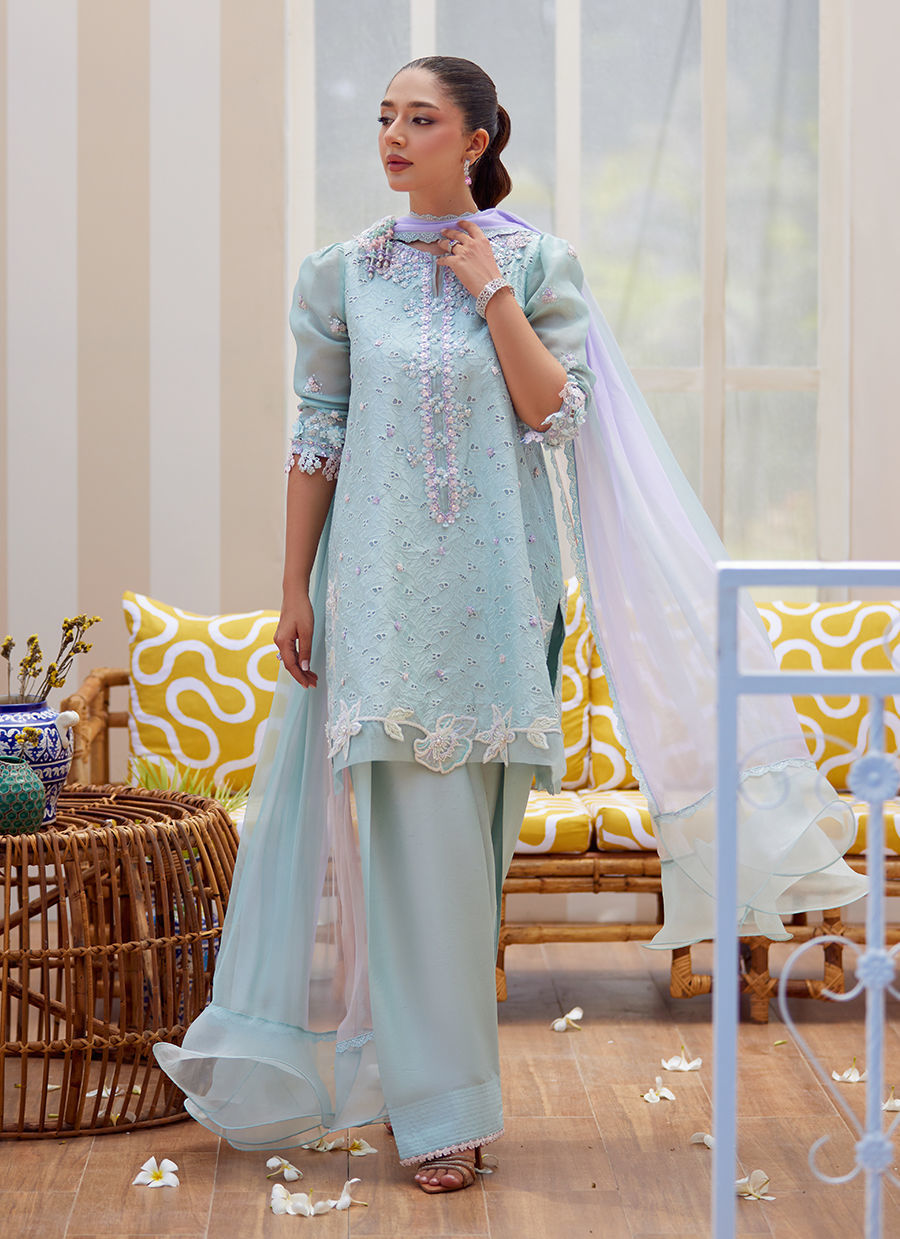 Noa Ice Blue Shirt and Dupatta - Tara Eid Luxe II by Farah Talib Aziz