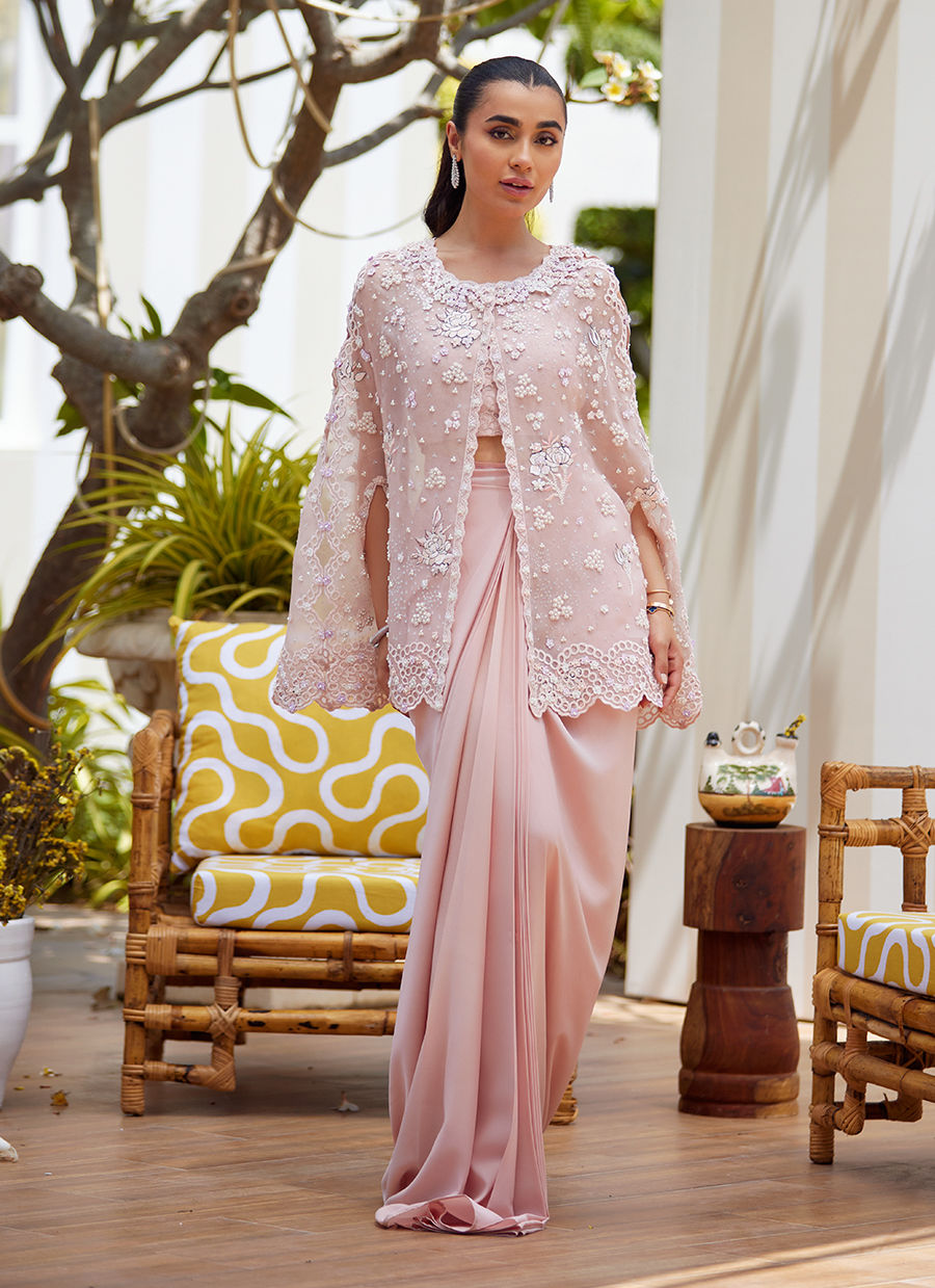 Cari Organza Cape and Pre-Drape Sari Skirt - Tara Eid Luxe II by Farah Talib Aziz