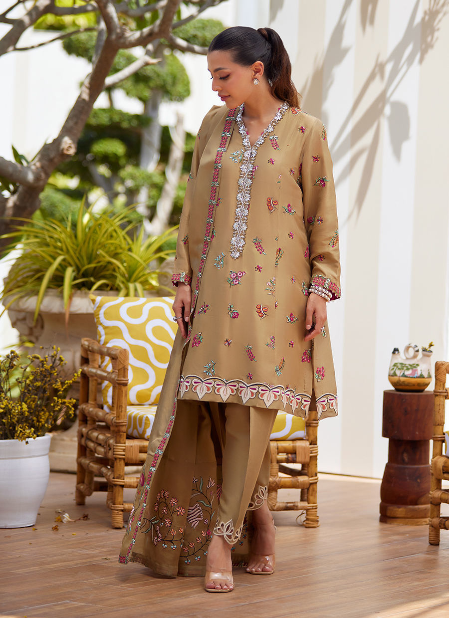 Lira Beige Shirt and Dupatta - Tara Eid Luxe II by Farah Talib Aziz