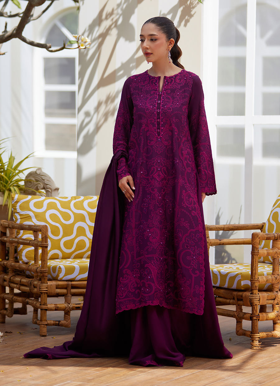 Sina Plum Shirt and Dupatta - Tara Eid Luxe II by Farah Talib Aziz