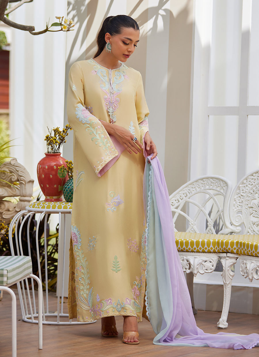 Vaya Lemon Shirt and Dupatta - Tara Eid Luxe II by Farah Talib Aziz