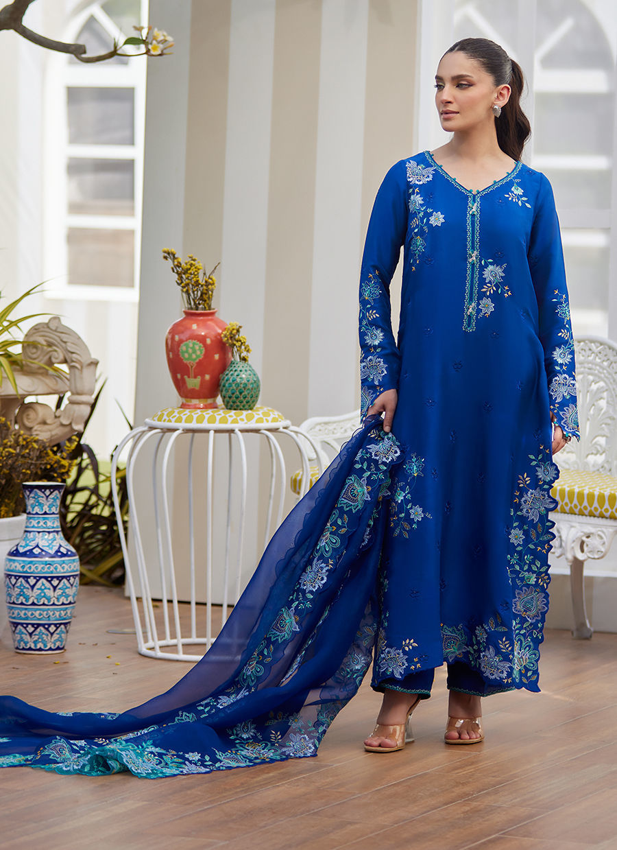 Tavia Cobalt Shirt and Dupatta - Tara Eid Luxe II by Farah Talib Aziz