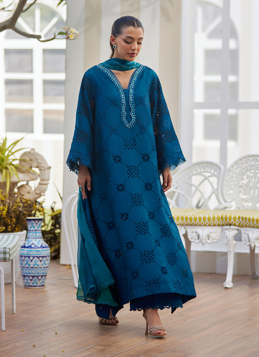 Cela Teal Shirt and Dupatta - Tara Eid Luxe II by Farah Talib Aziz