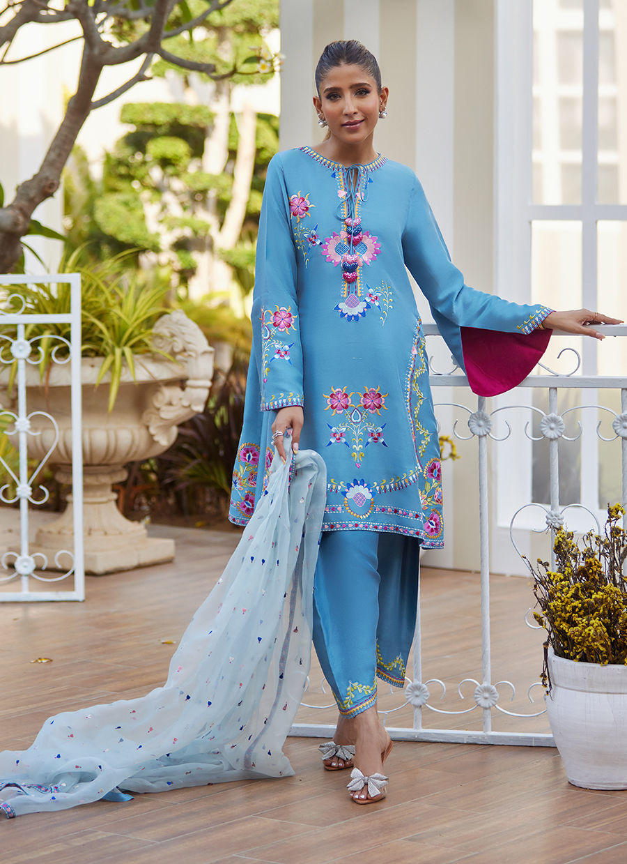 Nyssa Blue Shirt and Dupatta - Tara Eid Luxe II by Farah Talib Aziz