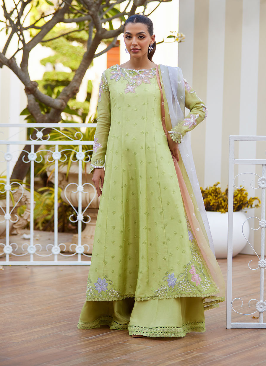 Talya Apple Green Kalidaar and Dupatta - Tara Eid Luxe II by Farah Talib Aziz