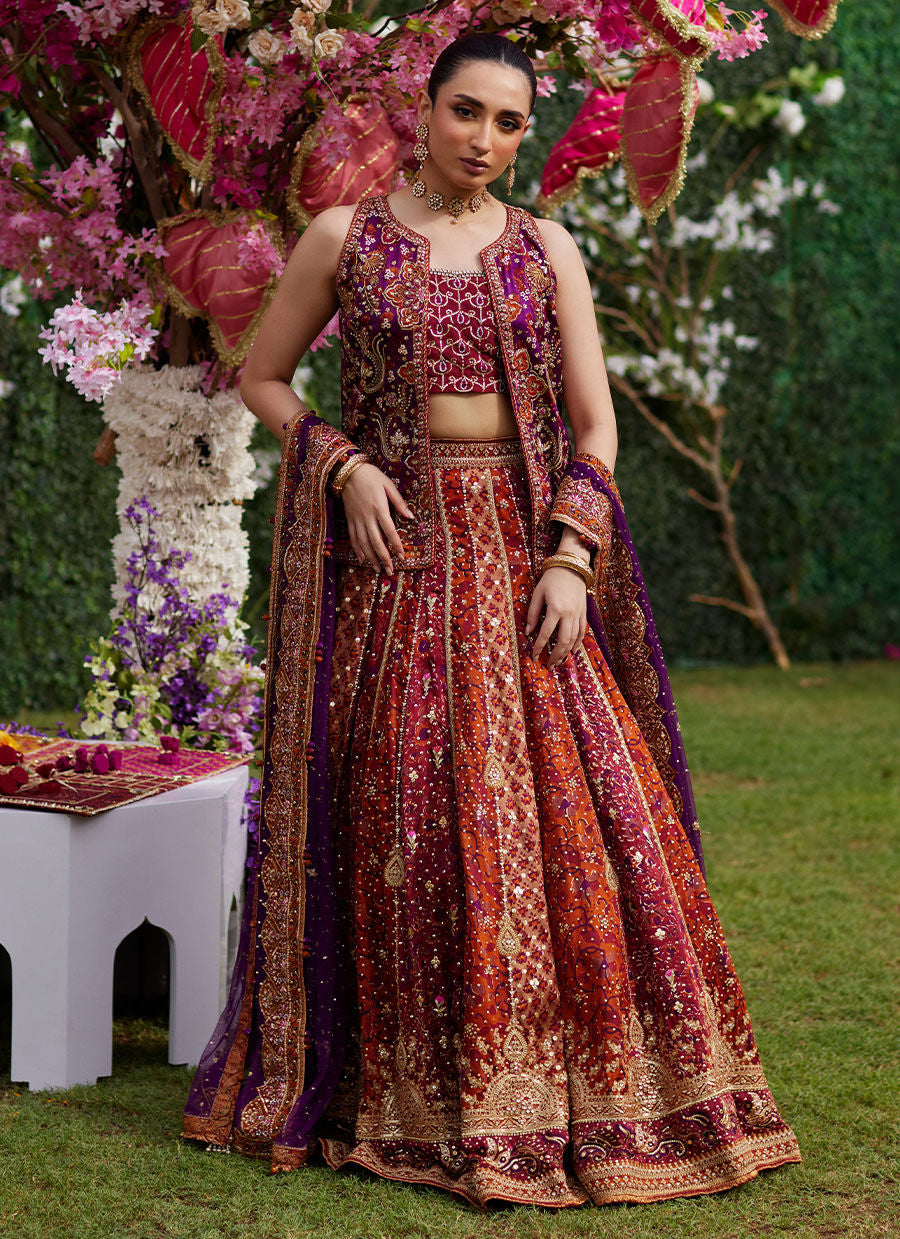 Leena Block Printed Lehnga and Jacket - Amaltas 25 by Farah Talib Aziz