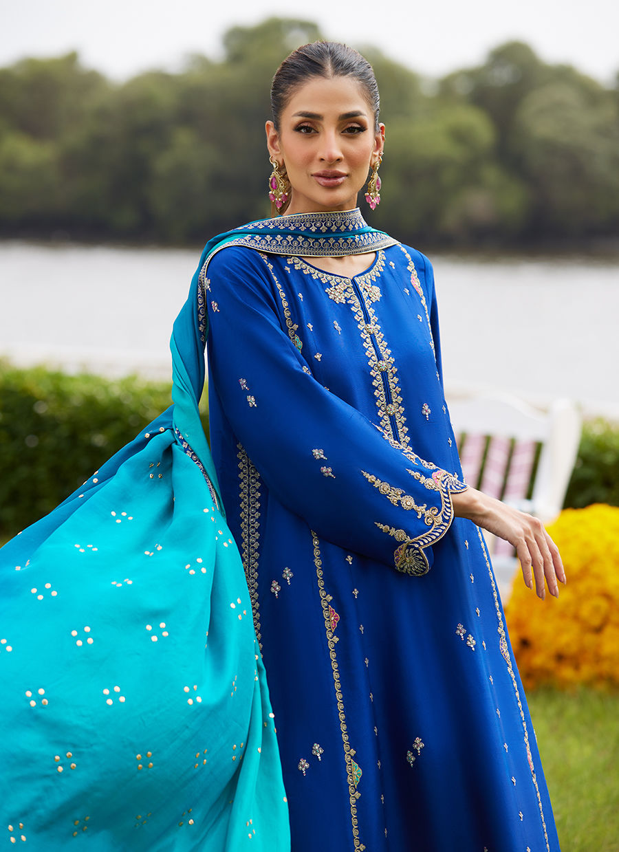Opal Blue Shirt And Dupatta - Mayna Festive Luxe Pret by Farah Talib Aziz