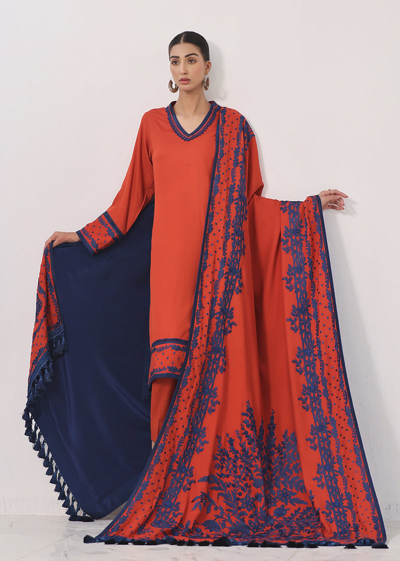 SHABEENA SHIRT & SHAWL ORANGE - Jashan by Rizwan Beyg