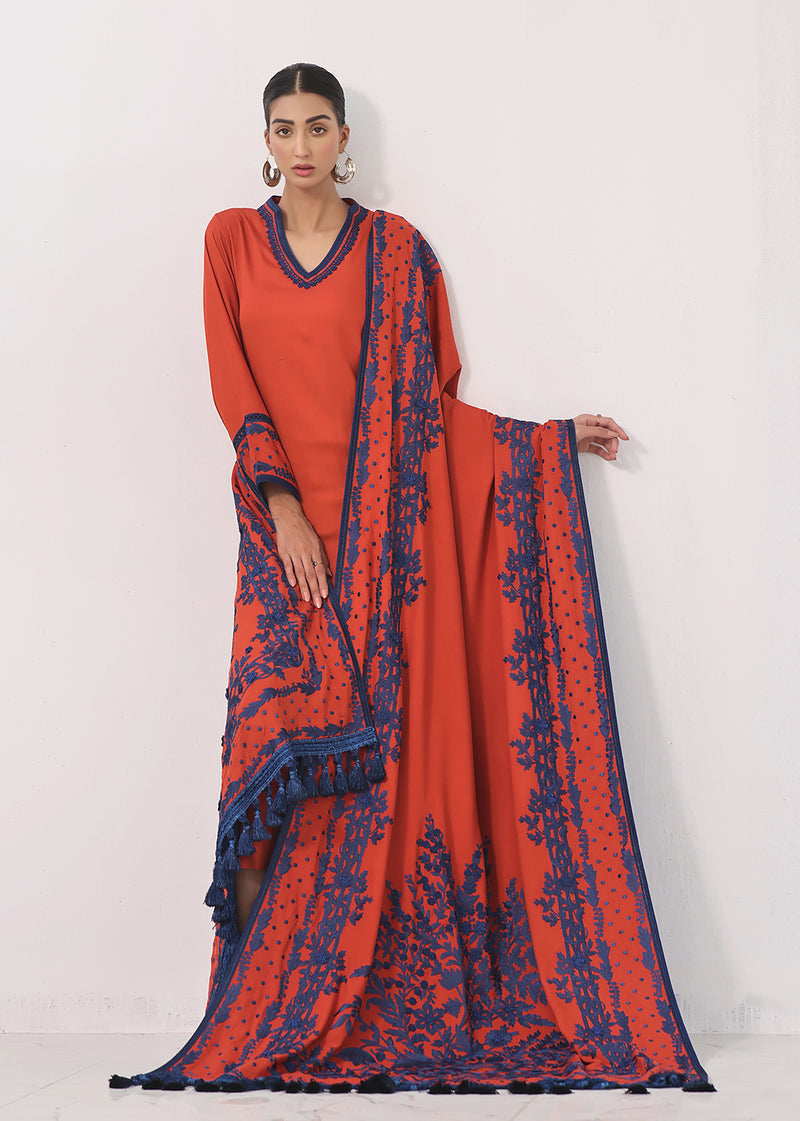 SHABEENA SHIRT & SHAWL ORANGE - Jashan by Rizwan Beyg