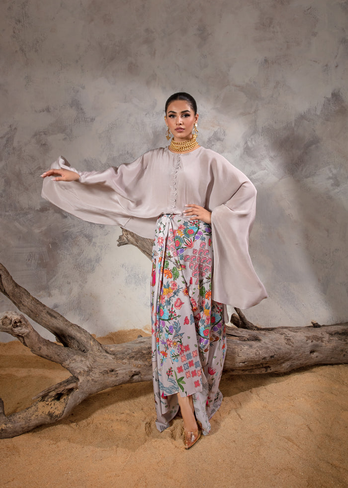 Sandy grey Cape-Skirt Set - Resort Collection by Noreen Neelam