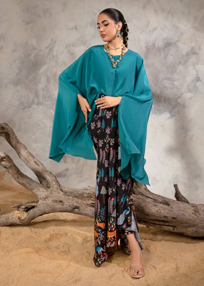 Teal blue Cape-Skirt Set - Resort Collection by Noreen Neelam