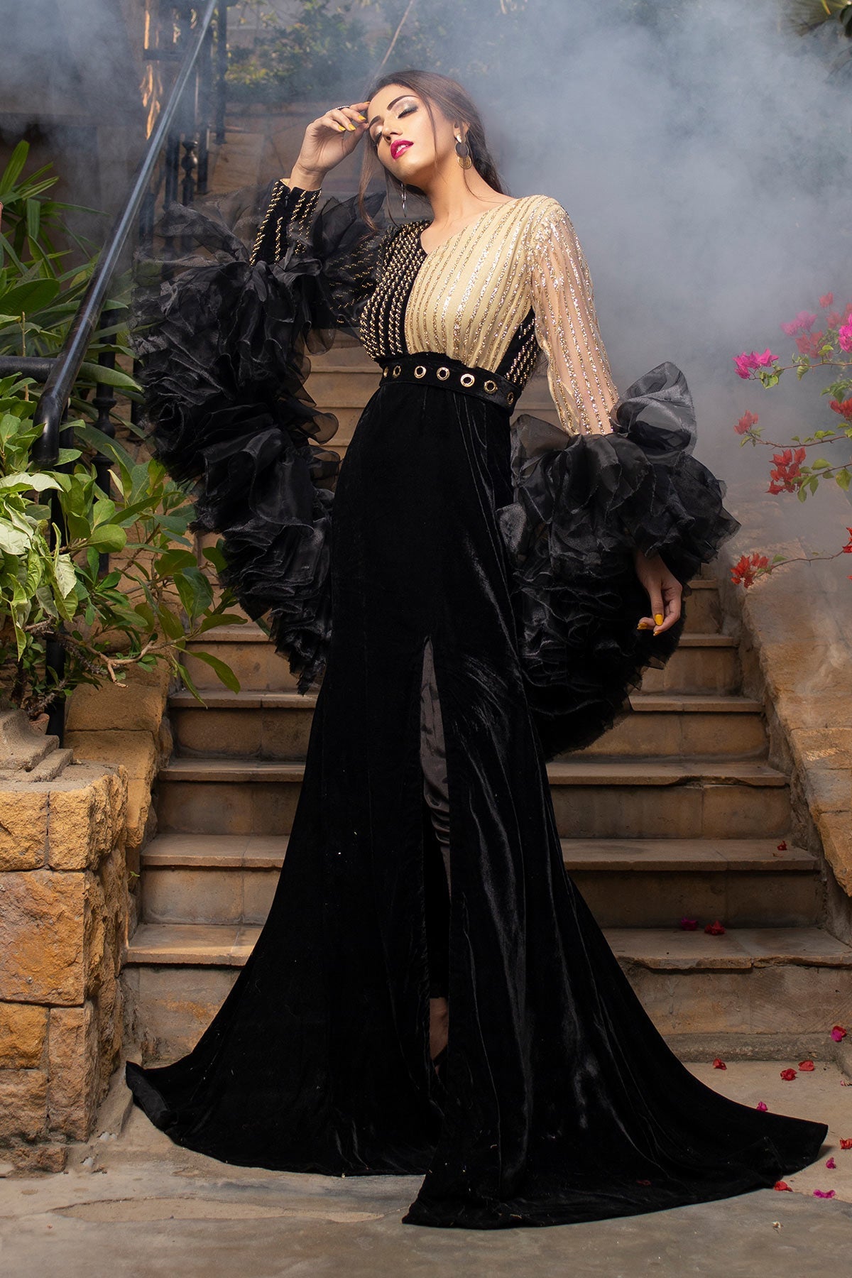 Black Frill Shrug Maxi - Chic Ophicial
