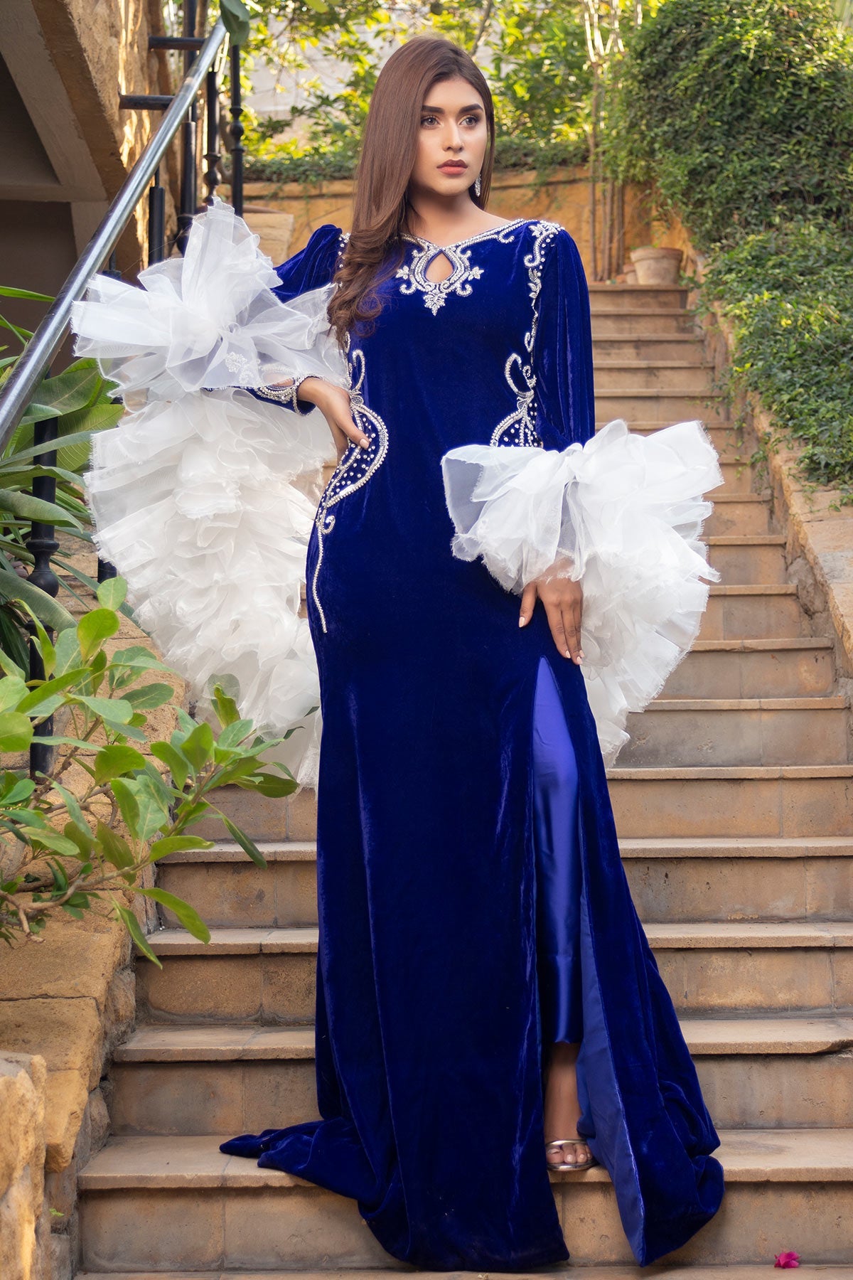 Blue Frill Shrug Maxi - Chic Ophicial