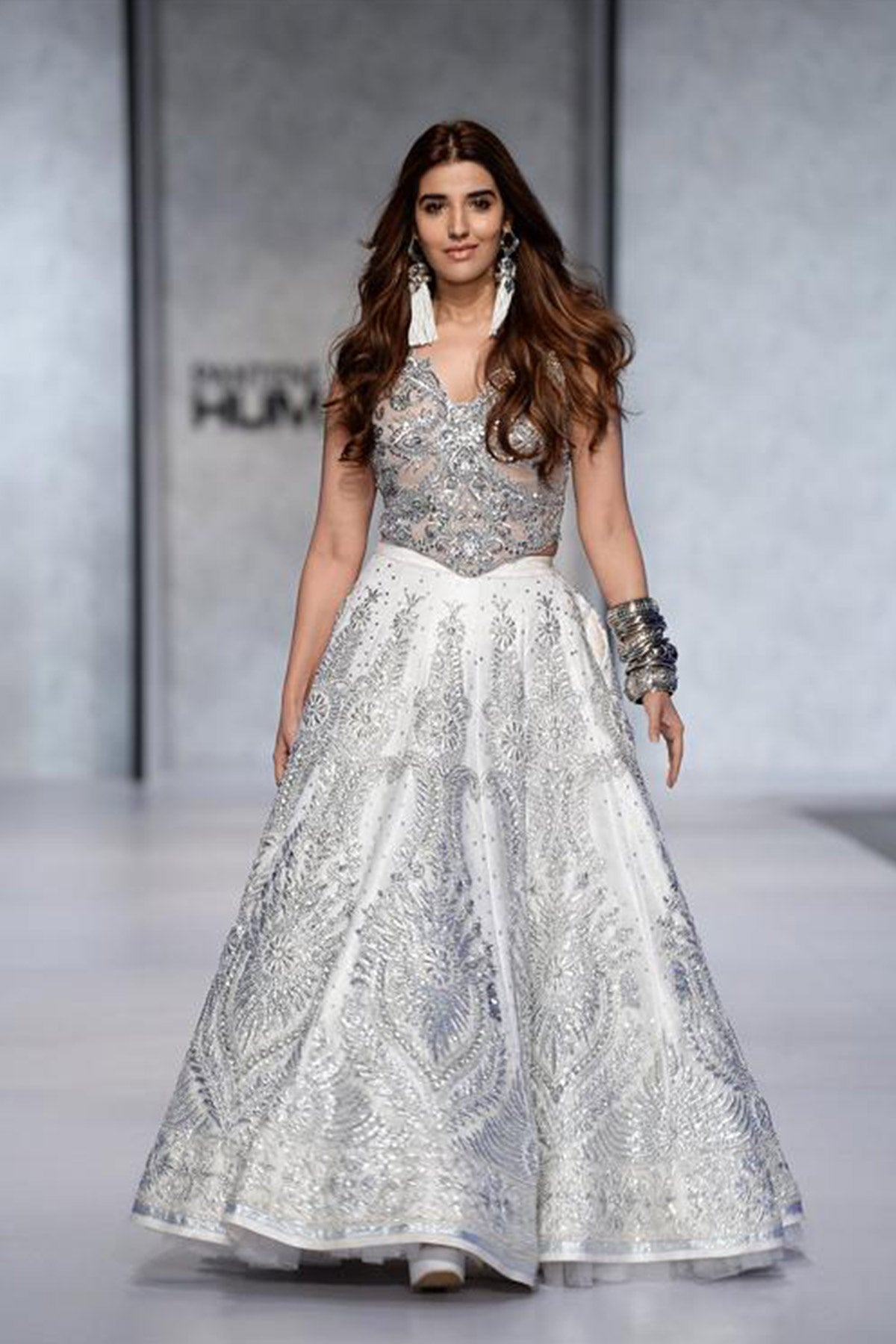 EMBROIDERED PANELED LEHENGA WITH A V-NECK CORSET - Rizwan Beyg