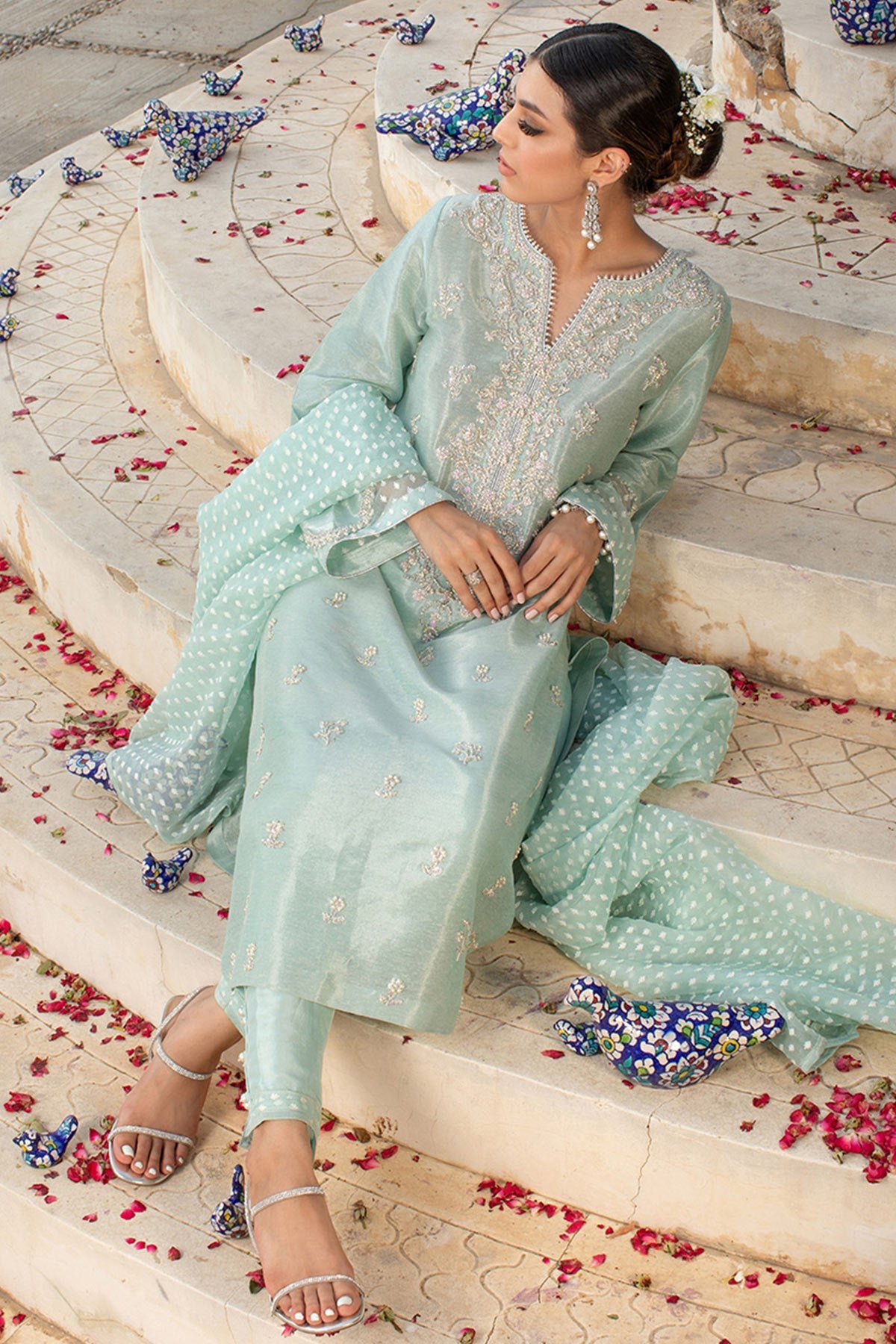 Firozeh silver zari with embroidered dupatta - Farah Talib Aziz