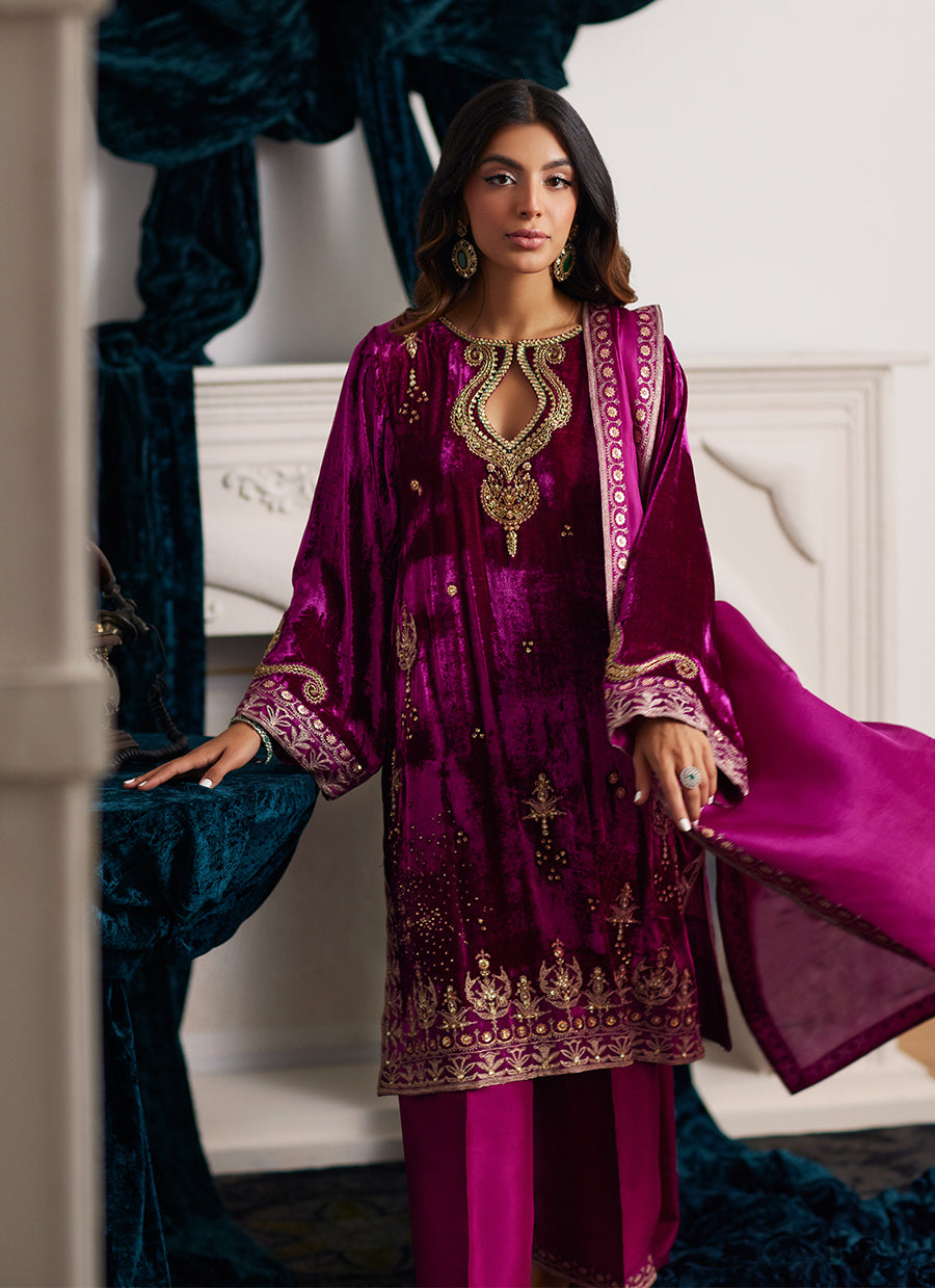 Emili Velvet Shirt And Dupatta - Velvets the Afterparty 24 by Farah Talib Aziz